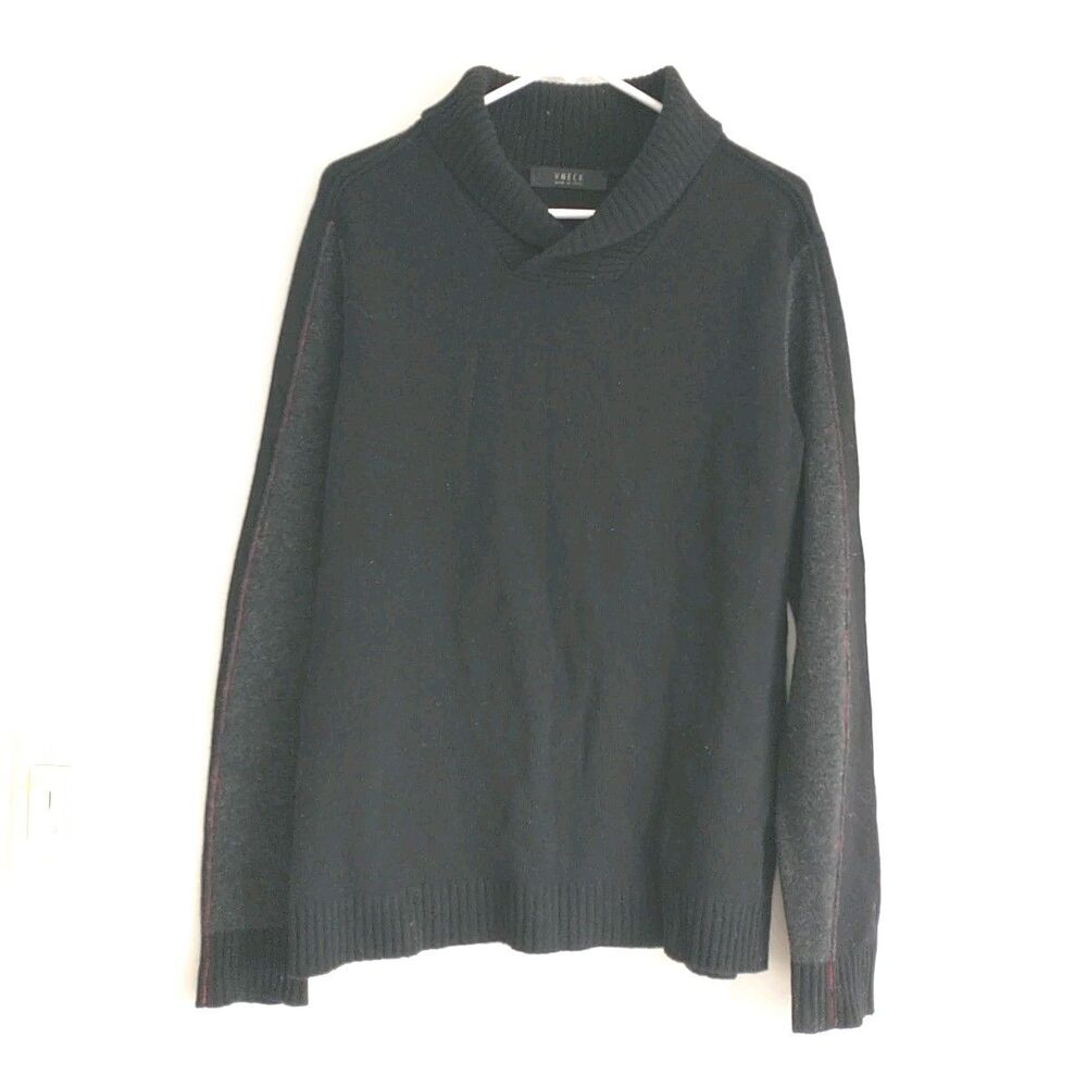 VNECK Made In Italy Sweater Mens 46/S*Black 100%Merino Wool Shawl Collar Effebi